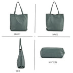 2-in-1 Genuine Leather Tote Bag - Pouch - Blue