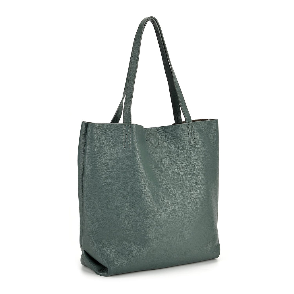 2-in-1 Genuine Leather Tote Bag - Pouch - Blue
