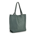 2-in-1 Genuine Leather Tote Bag - Pouch - Blue