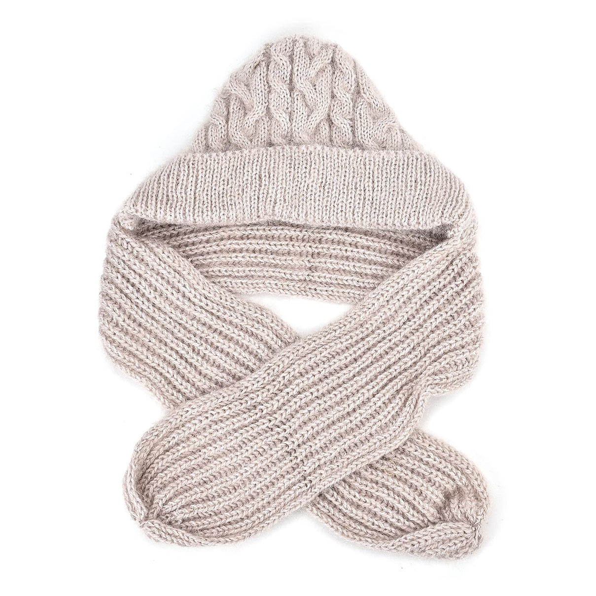 Double Layered 2 in 1 Knitted Hooded Scarf - Cream 7568413 0