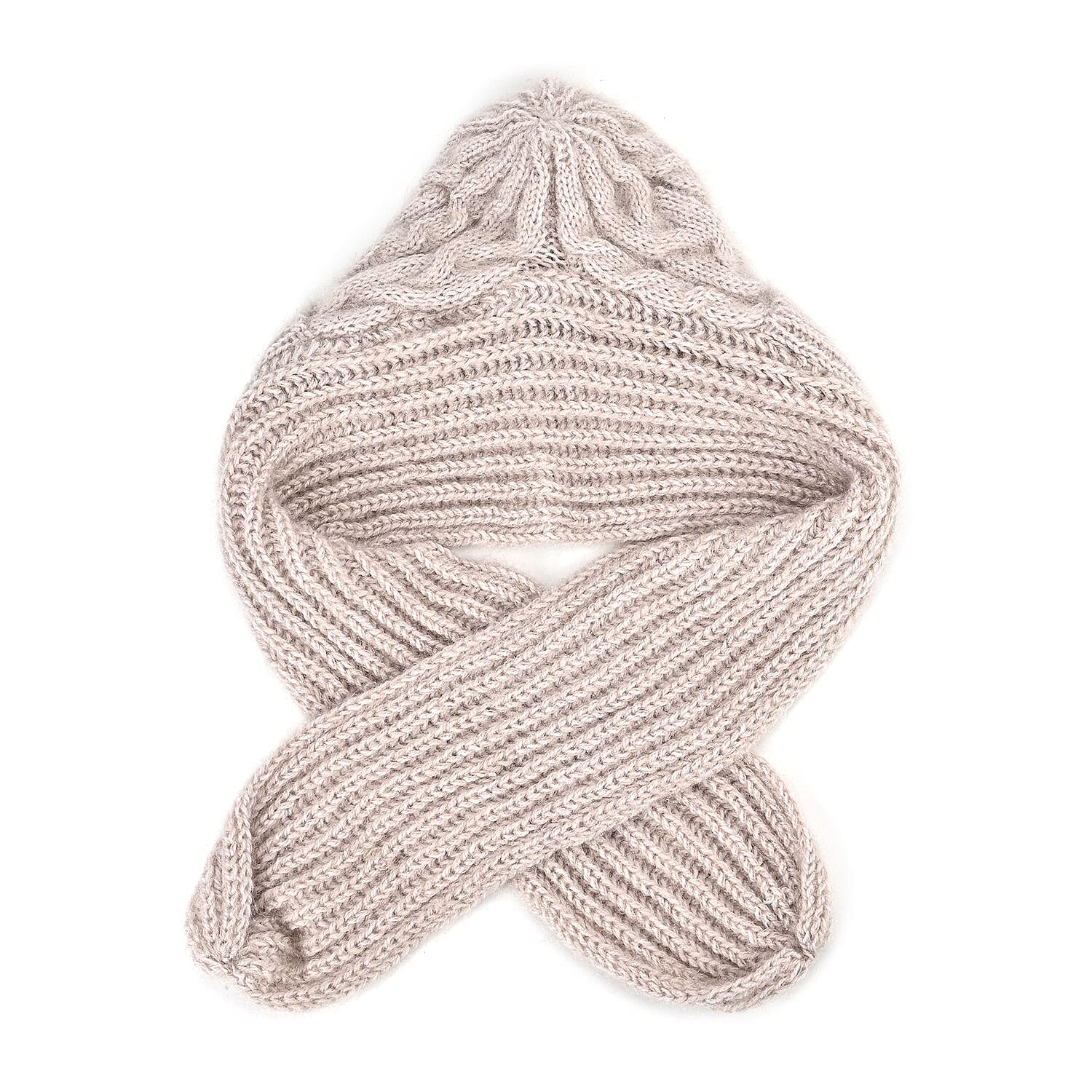 Double Layered 2 in 1 Knitted Hooded Scarf - Cream 7568413 1