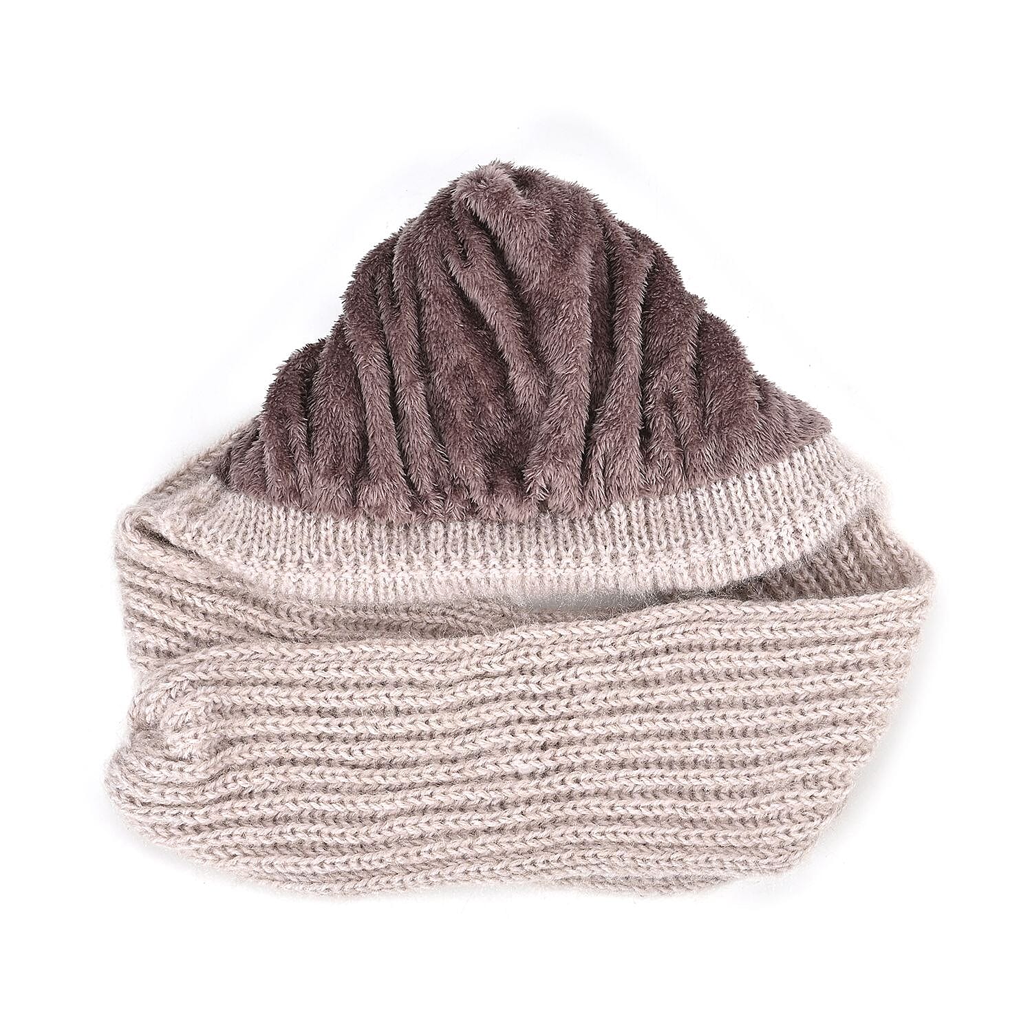 Double Layered 2 in 1 Knitted Hooded Scarf - Cream 7568413 2