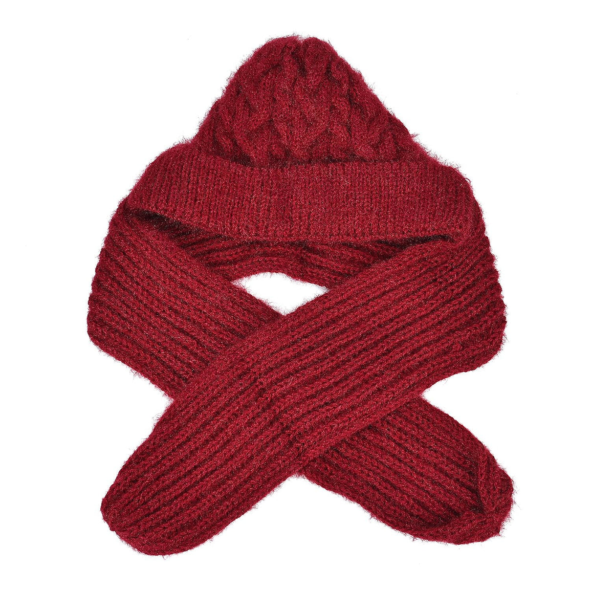 Double Layered 2 in 1 Knitted Hooded Scarf - Red 7568417 0