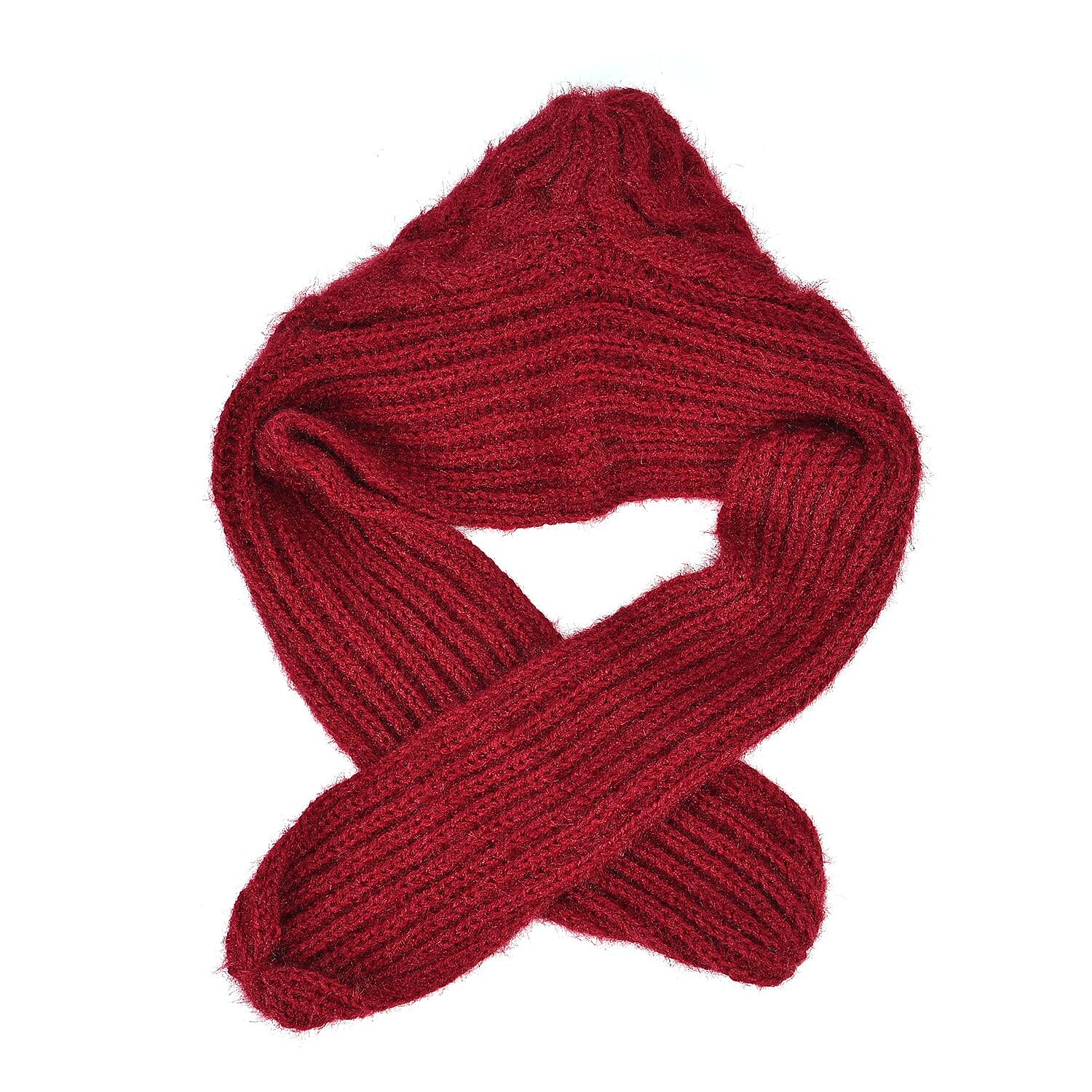 Double Layered 2 in 1 Knitted Hooded Scarf - Red 7568417 1