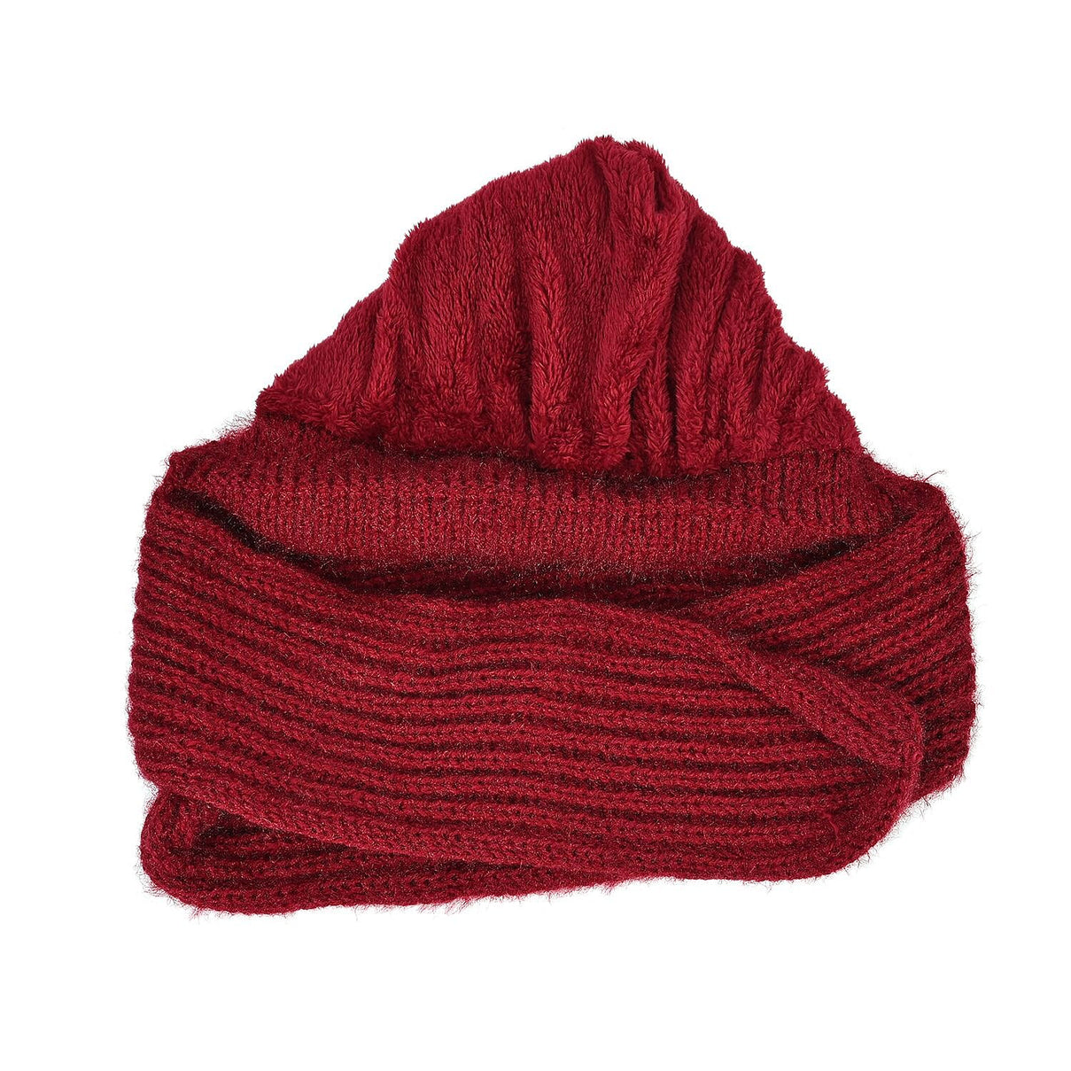 Double Layered 2 in 1 Knitted Hooded Scarf - Red 7568417 2