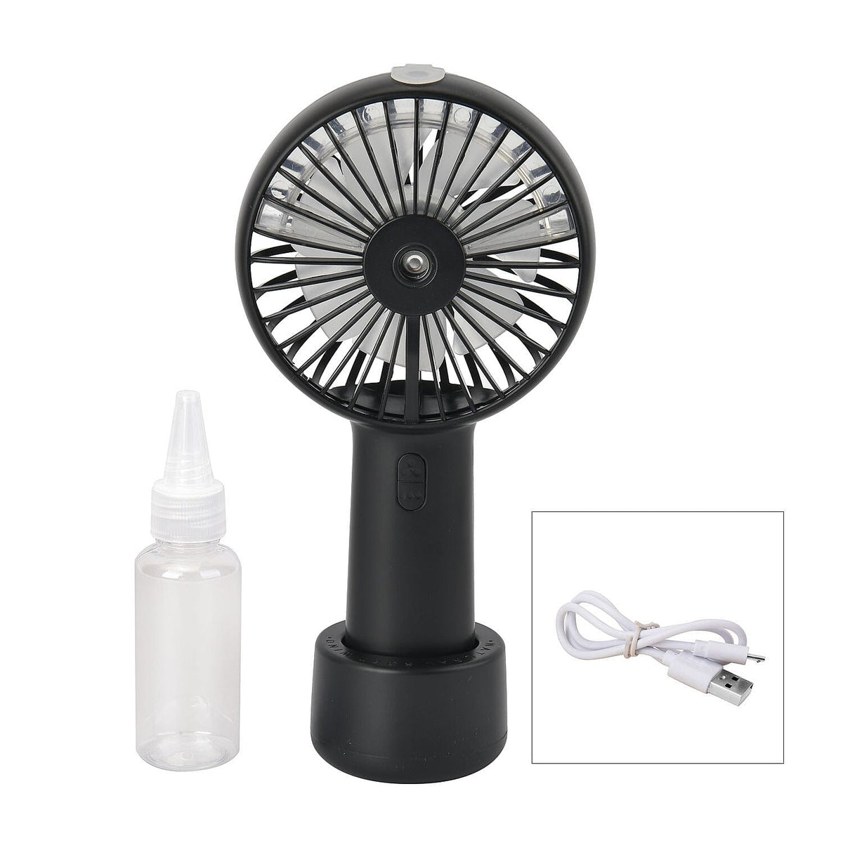 2 in 1 Mist Spray Fan with Detachable Base (Size 20x11x4 cm) - Black (LI-Battery 2000mAh,) USB Charged. 7389041 0