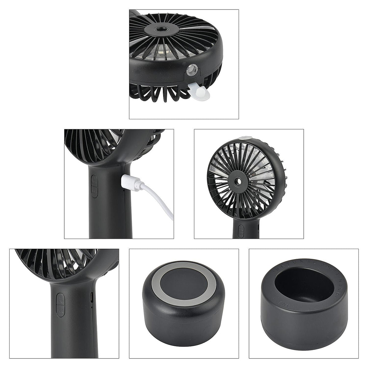 2 in 1 Mist Spray Fan with Detachable Base (Size 20x11x4 cm) - Black (LI-Battery 2000mAh,) USB Charged. 7389041 7