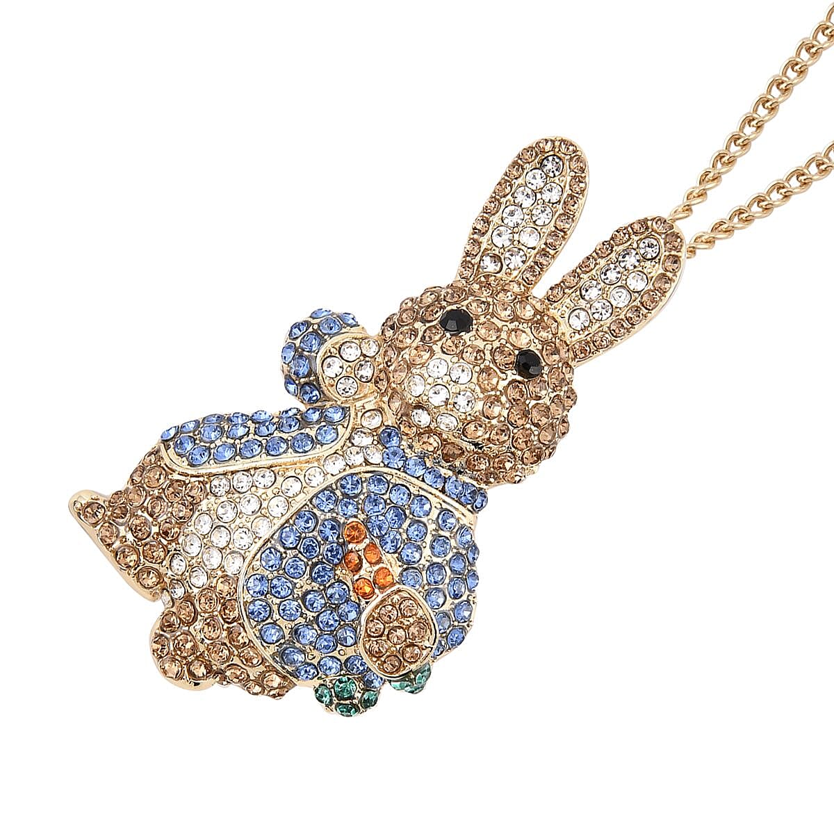 2 in 1 Multicolor Austrian Crystal Bunny Pendant &amp; Brooch with Chain(Size - 29-2 Inch Ext) 4238539 20