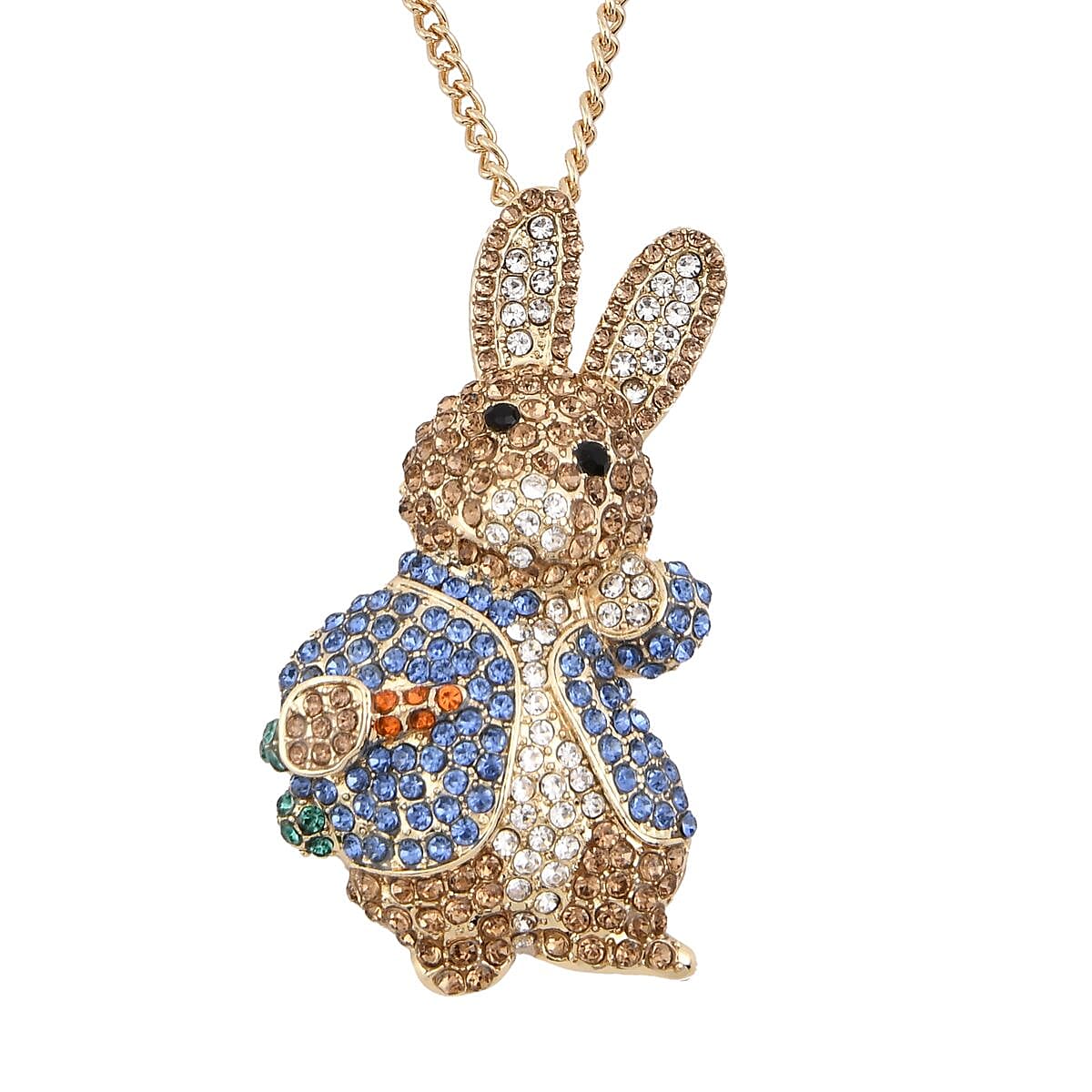 2 in 1 Multicolor Austrian Crystal Bunny Pendant &amp; Brooch with Chain(Size - 29-2 Inch Ext) 4238539 0