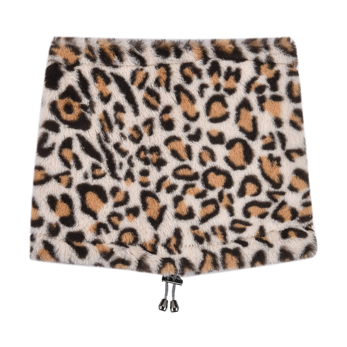 2 in 1 Faux Fur Leopard Print Drawstring Snood - Beige 7194022 0