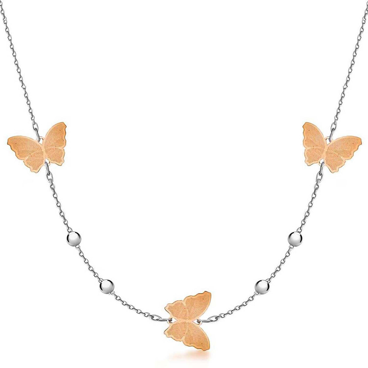 Sterling Silver Two Colour Butterfly and Ball Chain Necklace 22 Inch 7316388 0