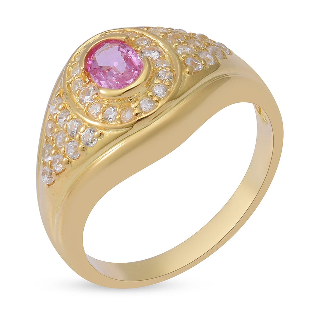 Pink Sapphire and Natural Zircon Ring in 18K Vermeil Yellow Gold Plated Overlay Sterling Silver 2.01 Ct.
