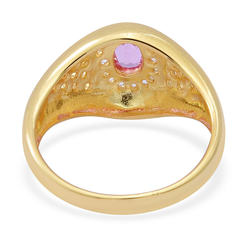 Pink Sapphire and Natural Zircon Ring in 18K Vermeil Yellow Gold Plated Overlay Sterling Silver 2.01 Ct.
