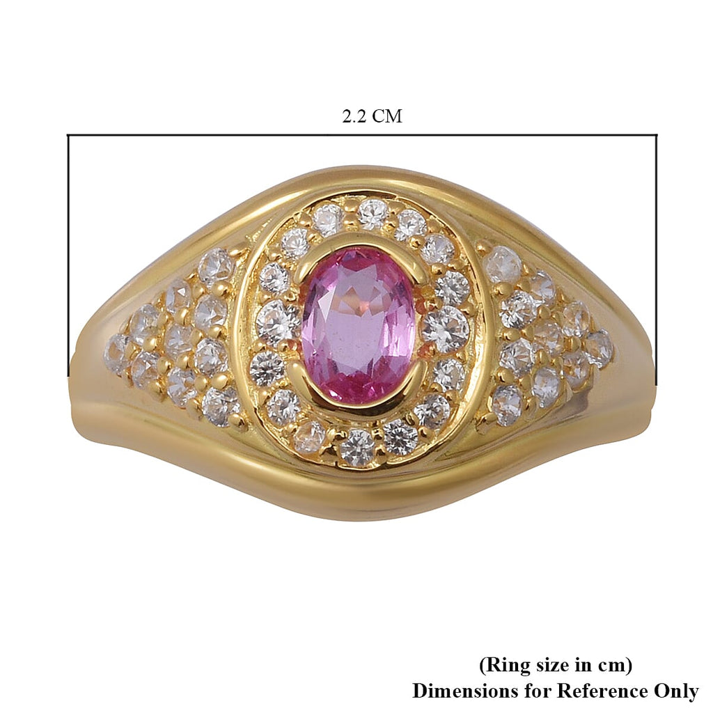 Pink Sapphire and Natural Zircon Ring in 18K Vermeil Yellow Gold Plated Overlay Sterling Silver 2.01 Ct.