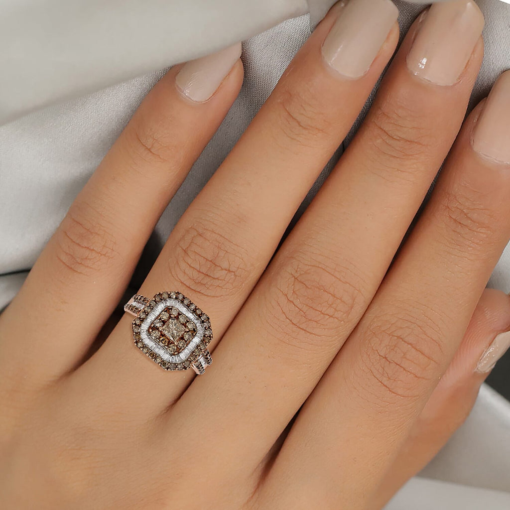 9K Rose Gold SGL Certified Champagne (I3) and White Diamond (G-H - I3) Ring 2.00 Ct, Gold Wt. 5.60 Gms