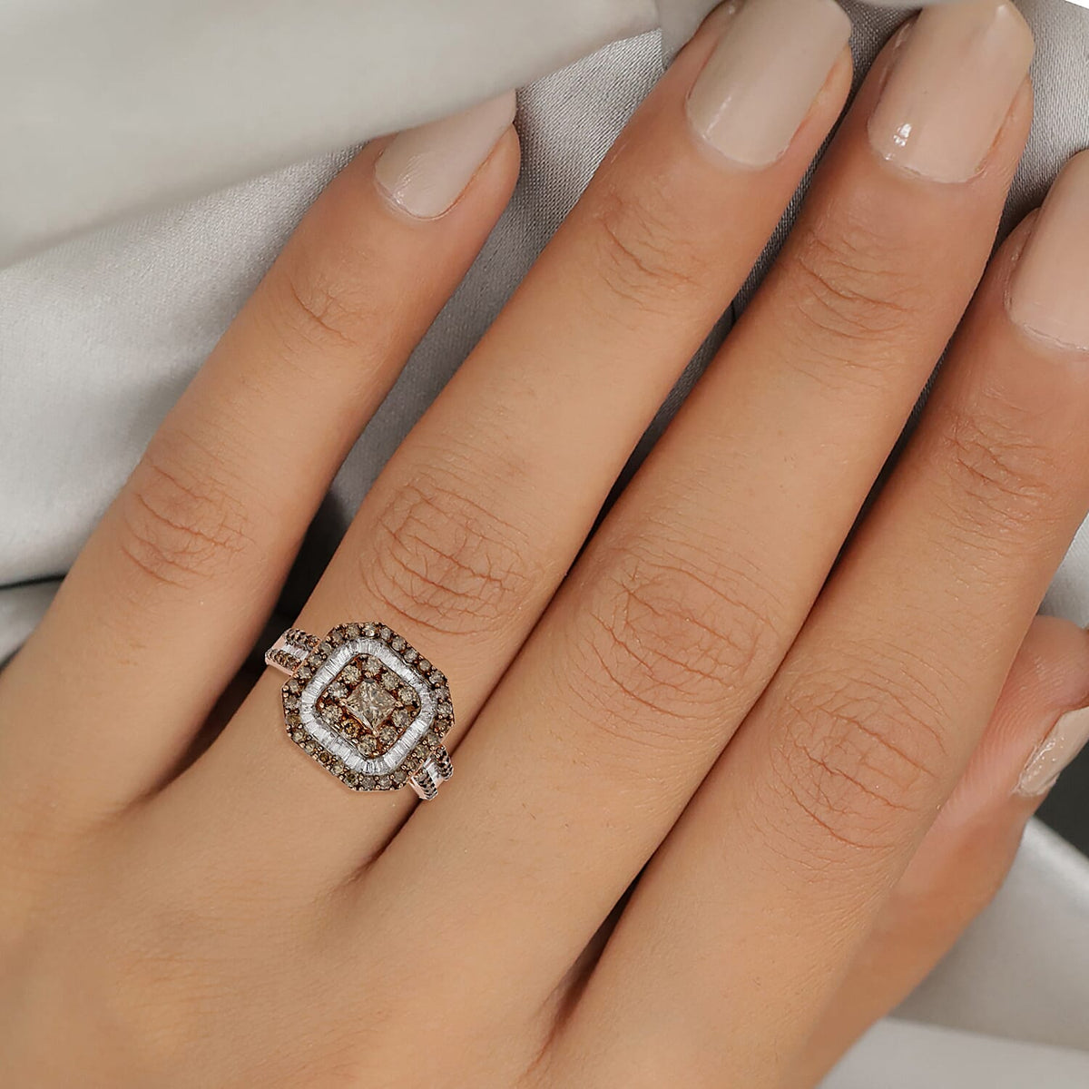 2.03 ct SGL Certified Champagne (I3) and White Diamond (G-H / I3) Cluster Halo Ring in 9k Rose Gold 3866641 6