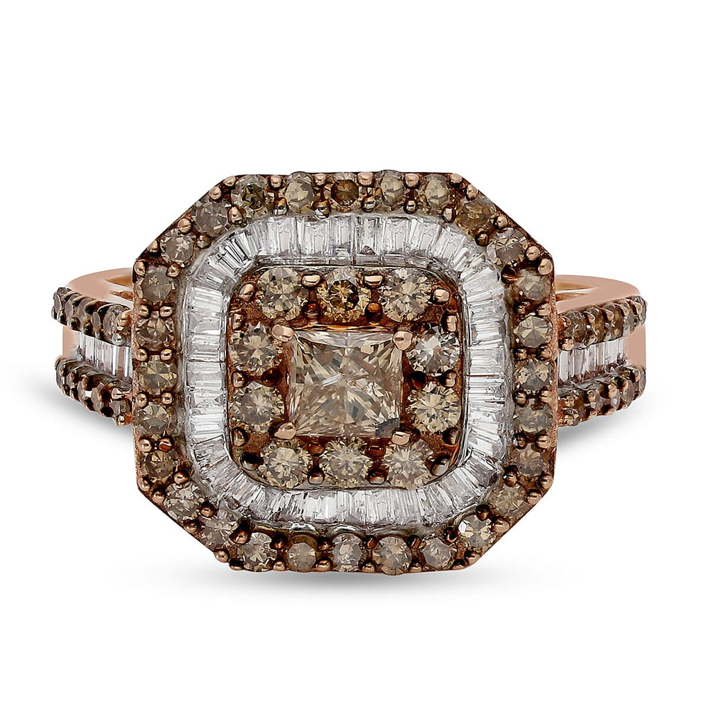 9K Rose Gold SGL Certified Champagne and White Diamond (G-H) Ring 2.00 Ct, Gold Wt. 5.60 Gms
