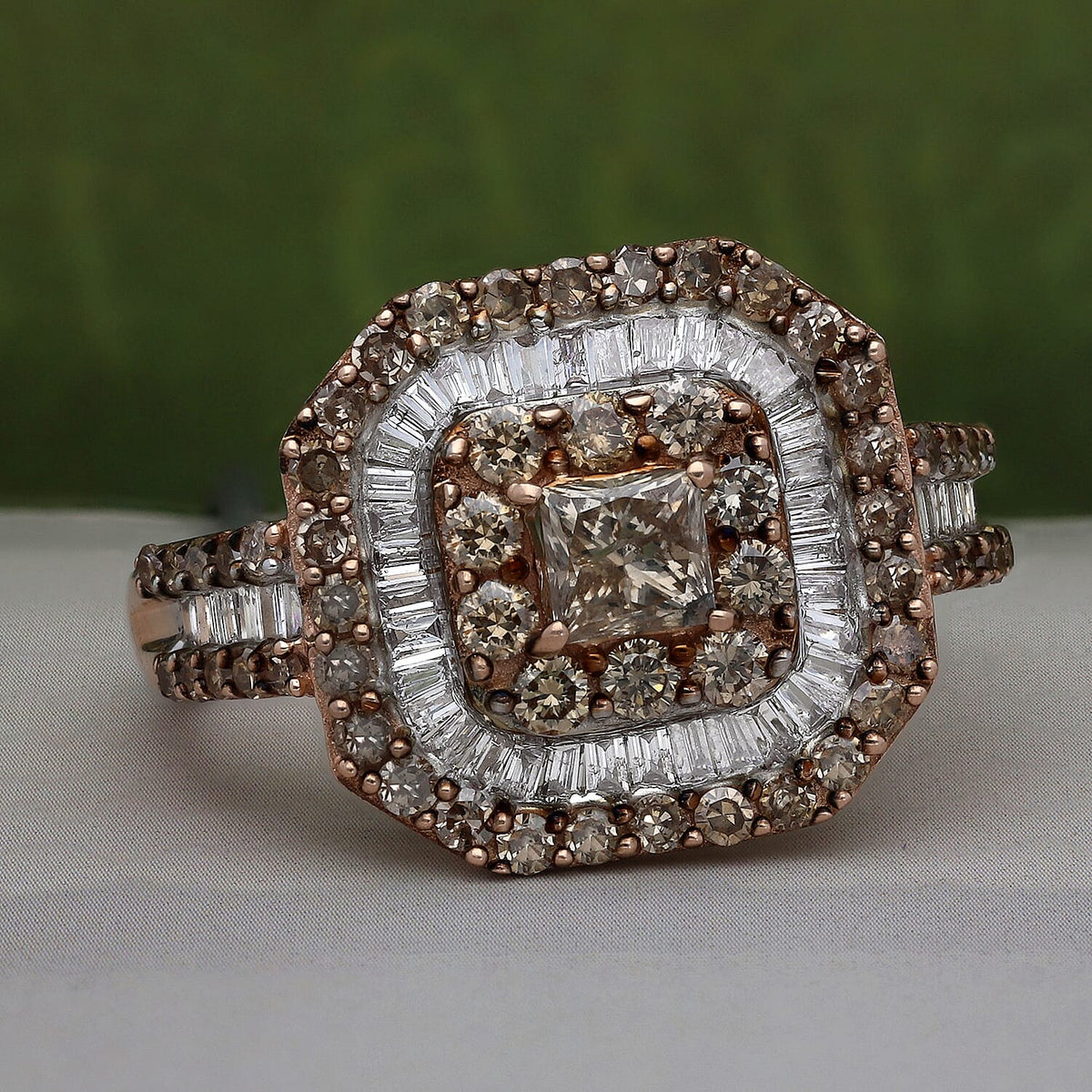 2.03 ct SGL Certified Champagne (I3) and White Diamond (G-H / I3) Cluster Halo Ring in 9k Rose Gold 3866641 3