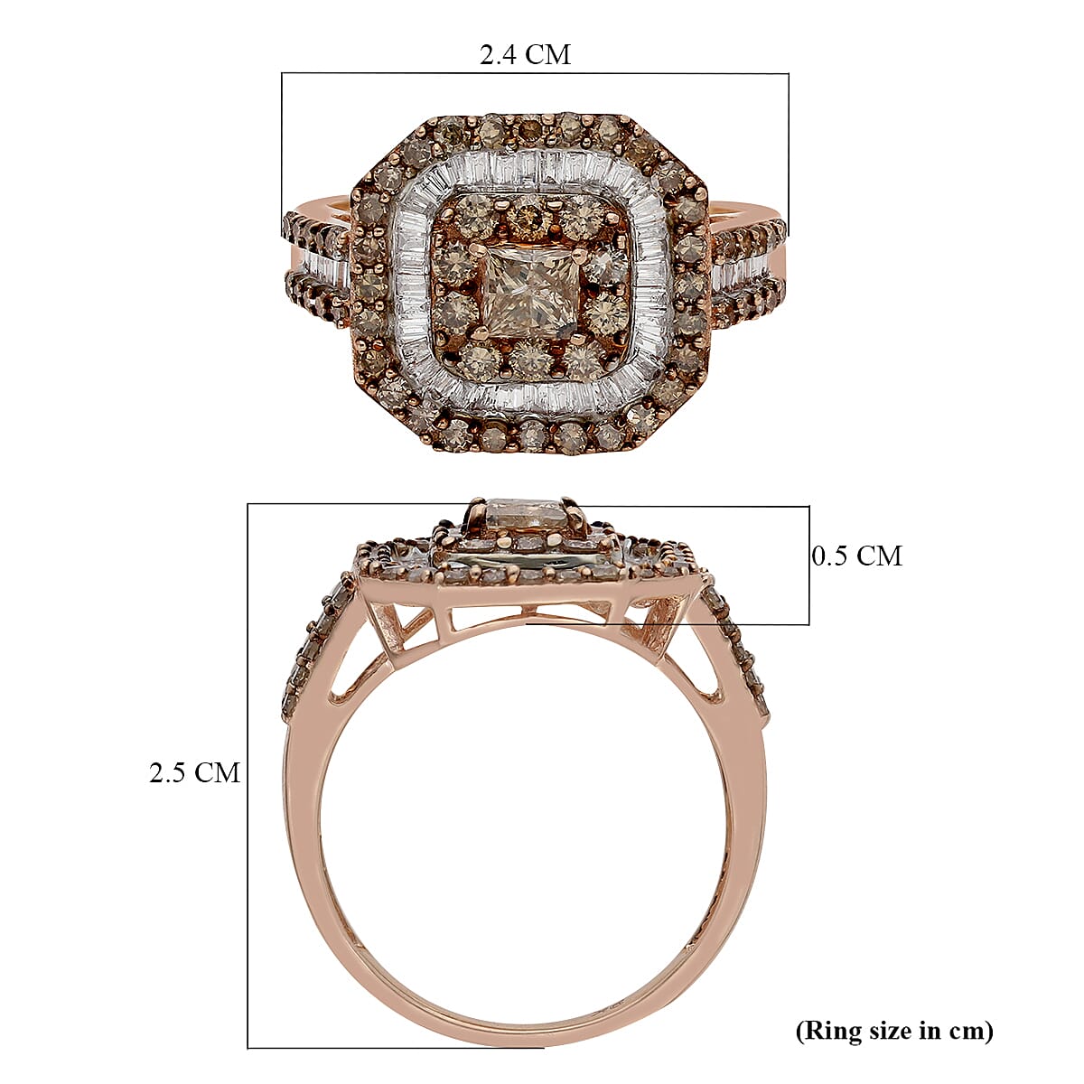 2.03 ct SGL Certified Champagne (I3) and White Diamond (G-H / I3) Cluster Halo Ring in 9k Rose Gold 3866641 11