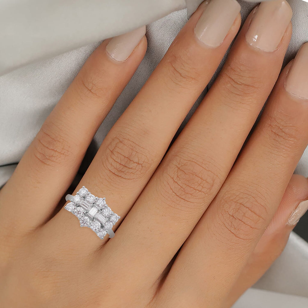 Moissanite Boat Ring in Rhodium Overlay Sterling Silver 2.05  Ct.