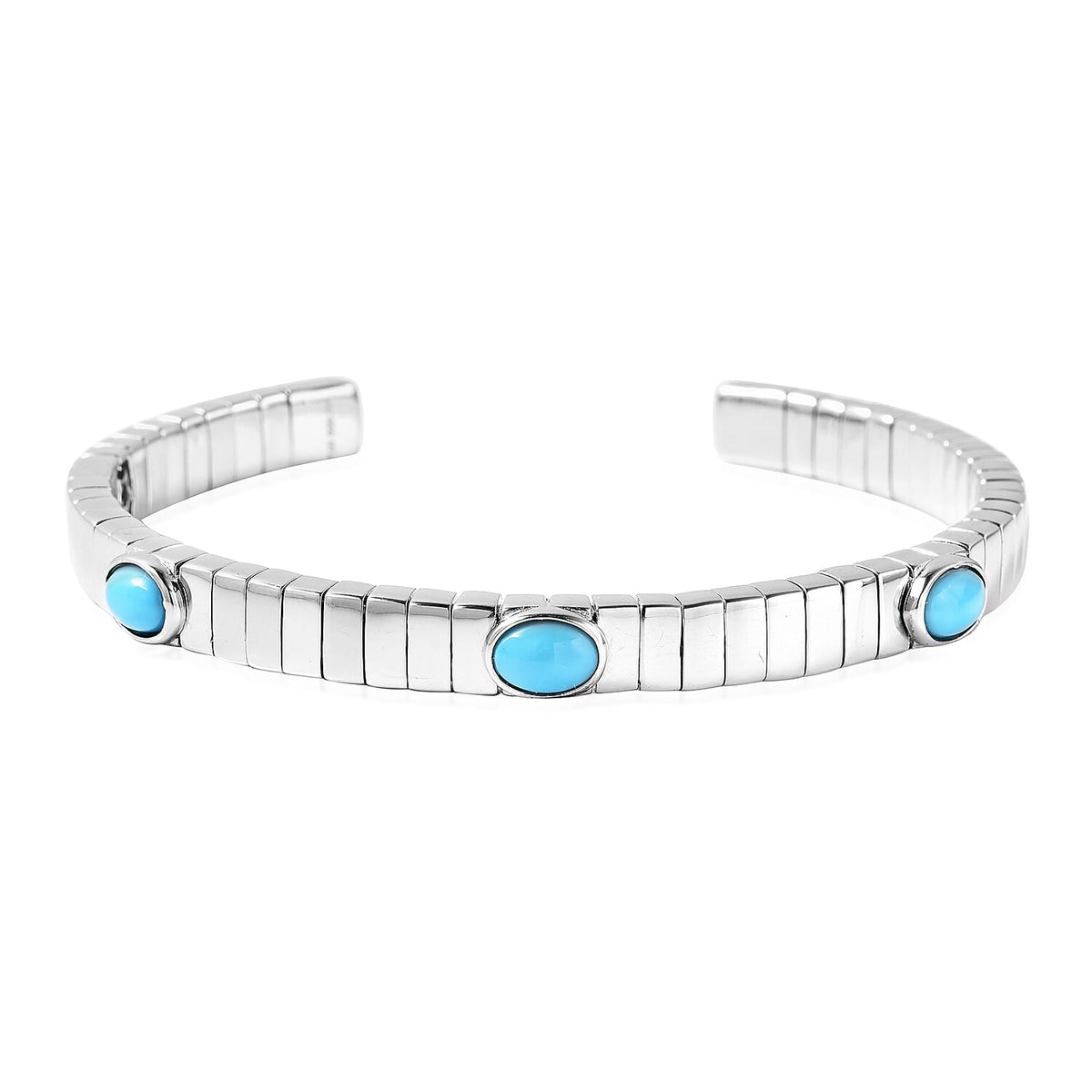 2.09 Ct. Sleeping Beauty Turquoise and Blue Sapphire Bangle in Rhodium Plated Sterling Silver 3726630 2