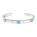 GP Tubogas Collection- Arizona Sleeping Beauty Turquoise and Blue Sapphire Bangle (Size 7.5) in Rhodium Overlay Sterling Silver 2.09 Ct, Silver wt. 33.33 Gms