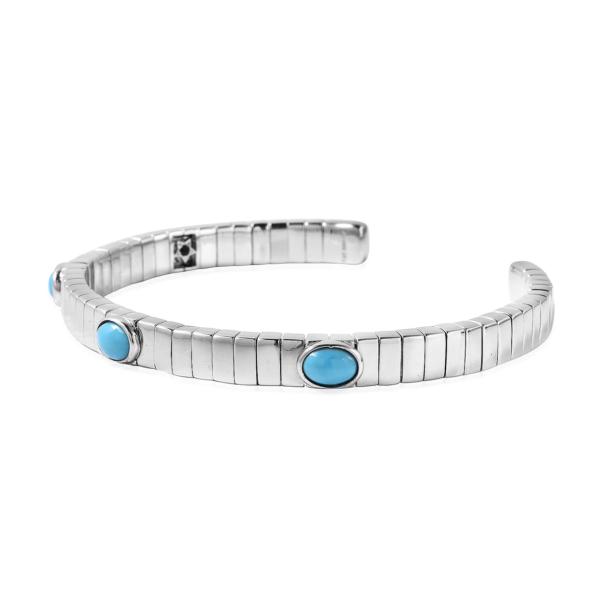2.09 Ct. Sleeping Beauty Turquoise and Blue Sapphire Bangle in Rhodium Plated Sterling Silver 3726630 4
