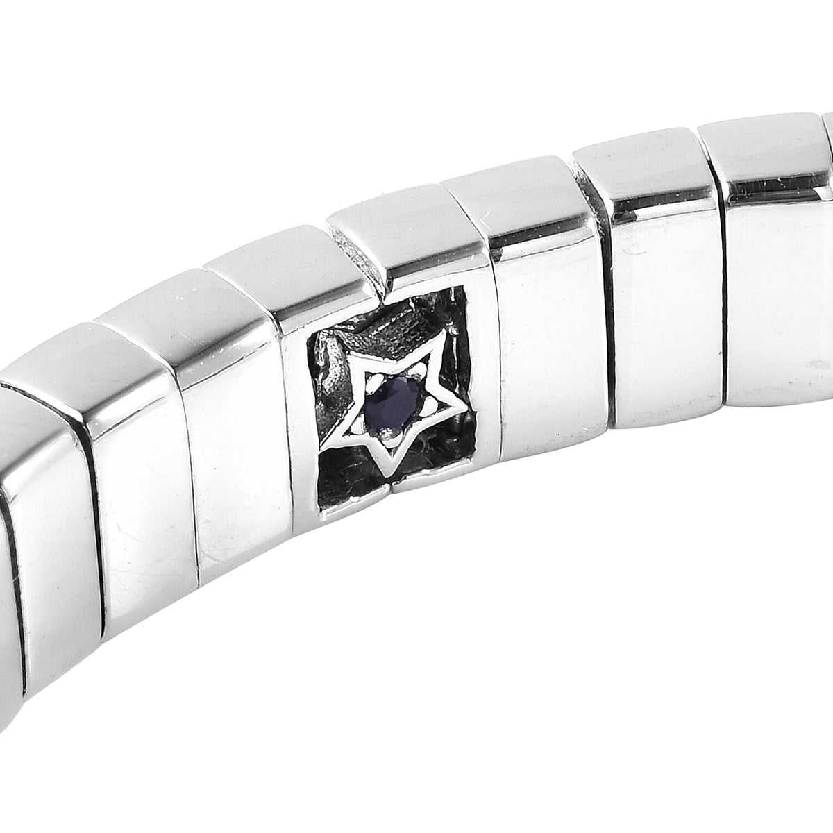2.09 Ct. Sleeping Beauty Turquoise and Blue Sapphire Bangle in Rhodium Plated Sterling Silver 3726630 6