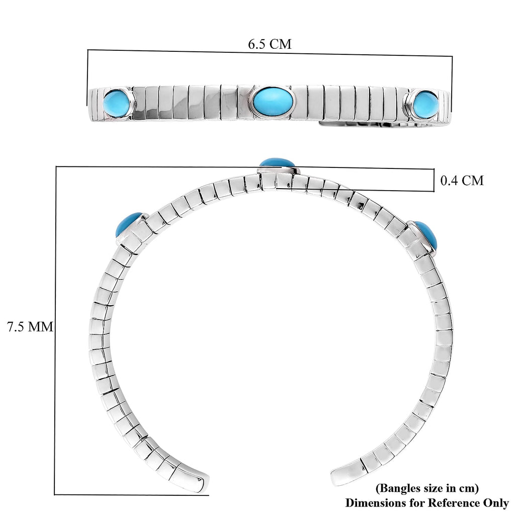 GP Tubogas Collection- Arizona Sleeping Beauty Turquoise and Blue Sapphire Bangle (Size 7.5) in Rhodium Overlay Sterling Silver 2.09 Ct, Silver wt. 33.33 Gms