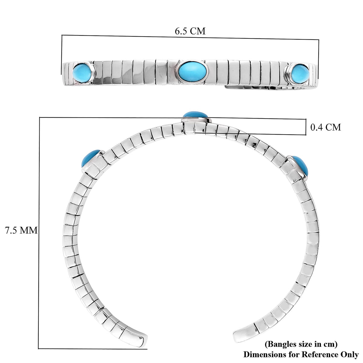 2.09 Ct. Sleeping Beauty Turquoise and Blue Sapphire Bangle in Rhodium Plated Sterling Silver 3726630 7