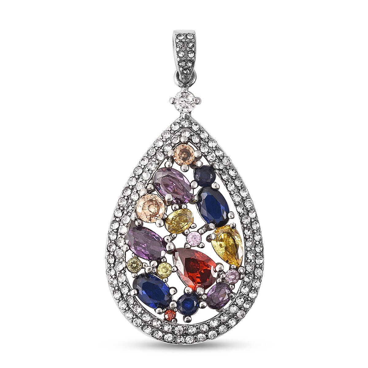 2.1 Ct. Simulated Multicoloured gemstone and White Austrian Crystal Pendant in Silver Tone 3618139 0
