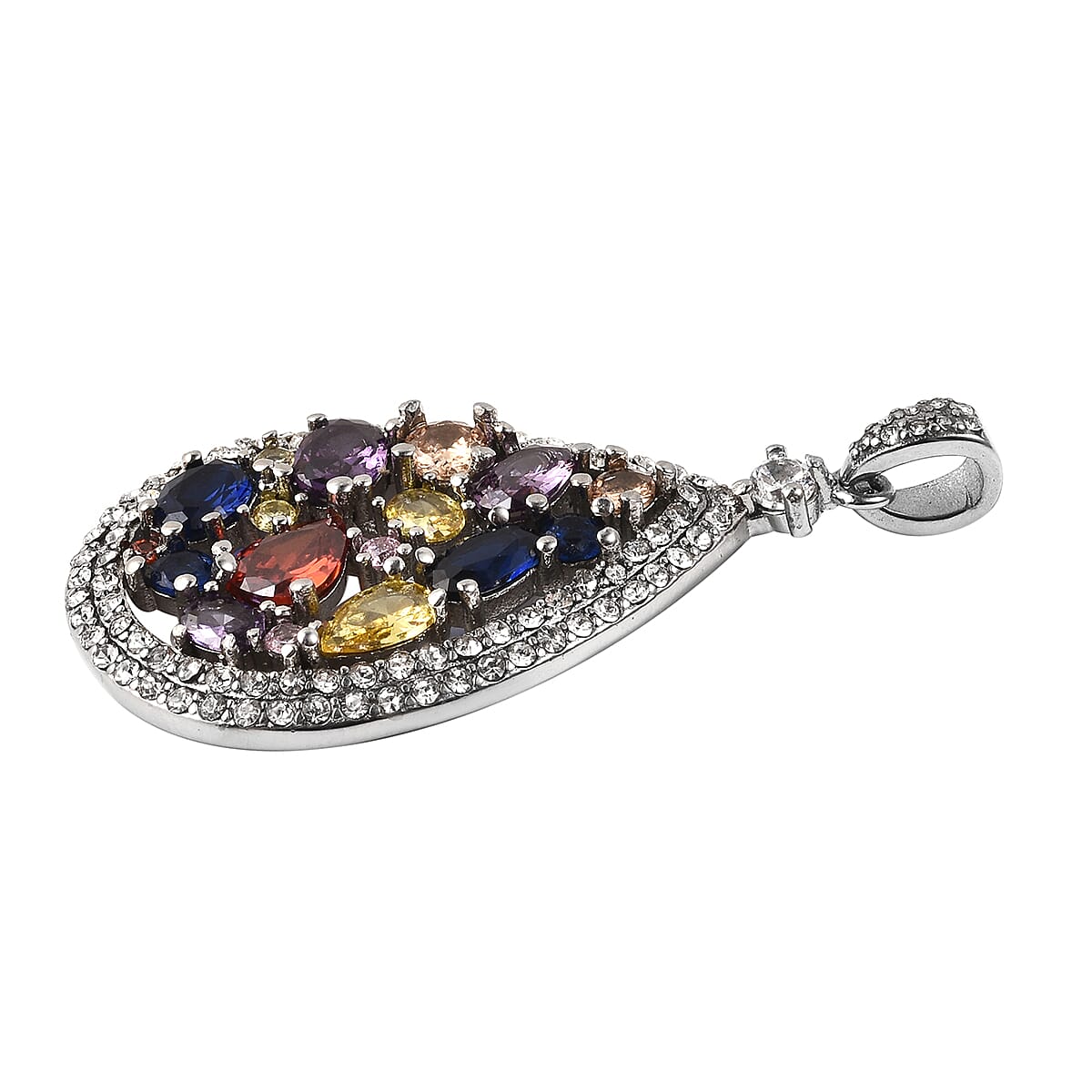 2.1 Ct. Simulated Multicoloured gemstone and White Austrian Crystal Pendant in Silver Tone 3618139 2