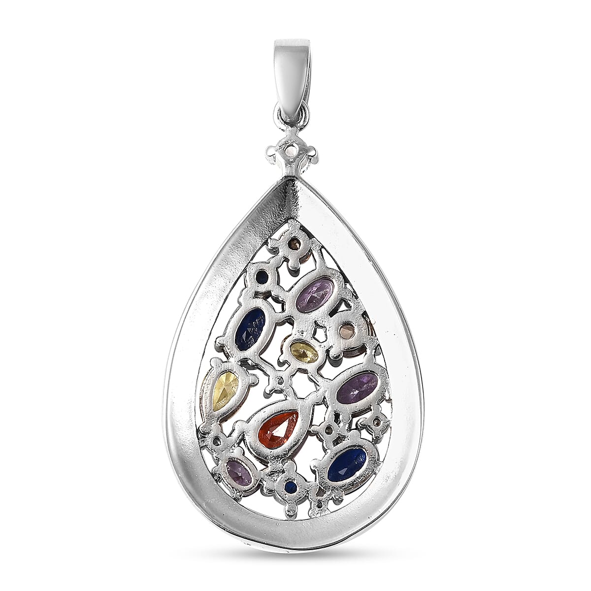 2.1 Ct. Simulated Multicoloured gemstone and White Austrian Crystal Pendant in Silver Tone 3618139 3