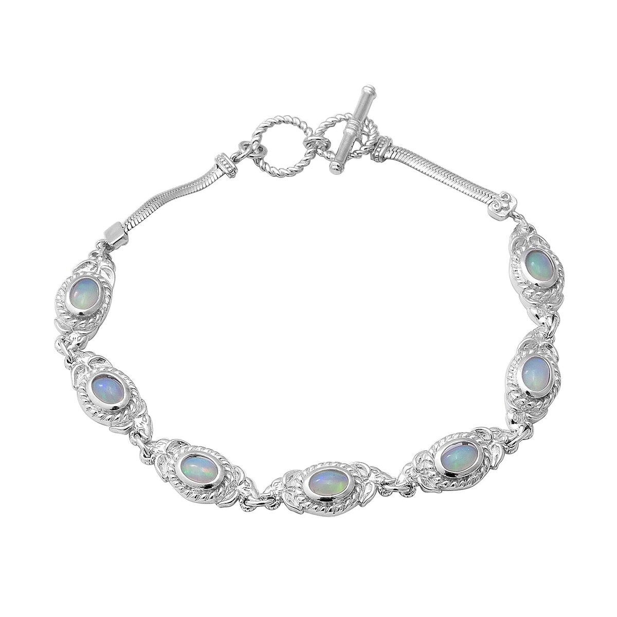 2.10 Ct Ethiopian Welo Opal Station Bracelet in Rhodium Plated Sterling Silver 8 Inch 3682241 0