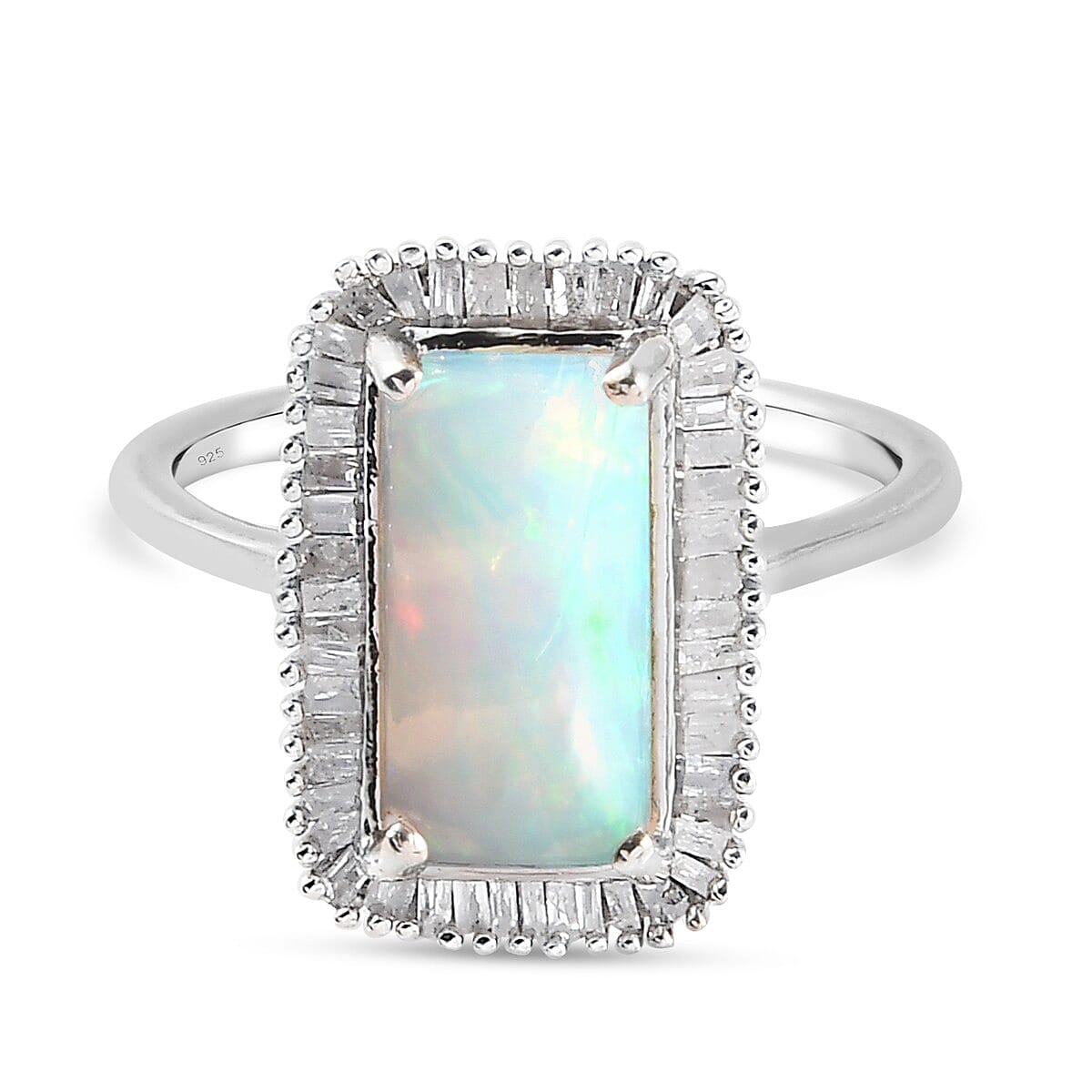 2.15 Ct AAA Ethiopian Welo Opal and Diamond Ring in Platinum Overlay Sterling Silver 3850101 0