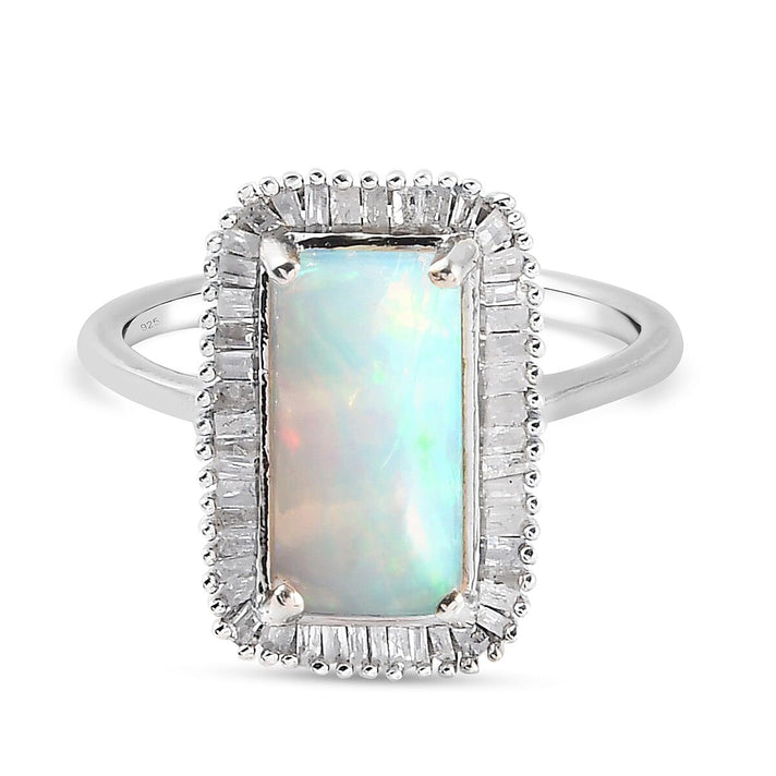 2.15 Ct AAA Ethiopian Welo Opal and Diamond Ring in Platinum Overlay Sterling Silver 3850101 1