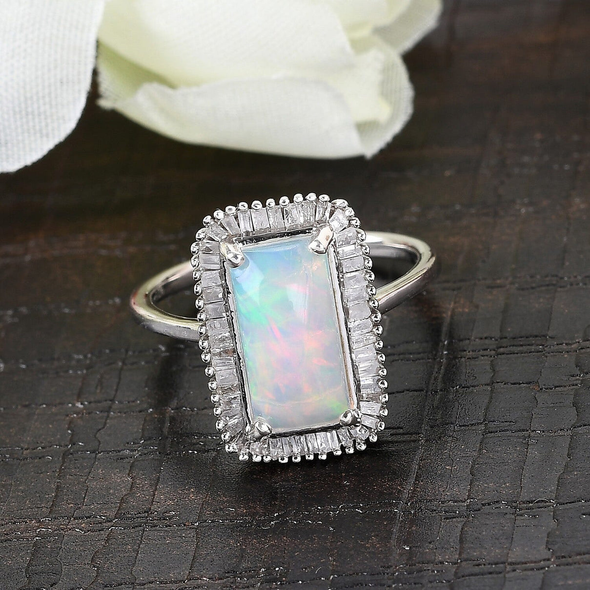 2.15 Ct AAA Ethiopian Welo Opal and Diamond Ring in Platinum Overlay Sterling Silver 3850101 1
