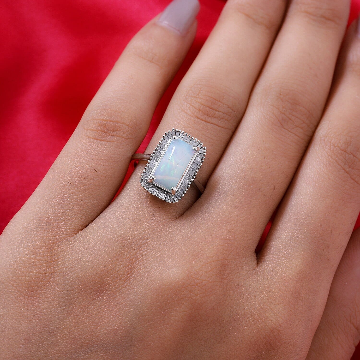 2.15 Ct AAA Ethiopian Welo Opal and Diamond Ring in Platinum Overlay Sterling Silver 3850101 2