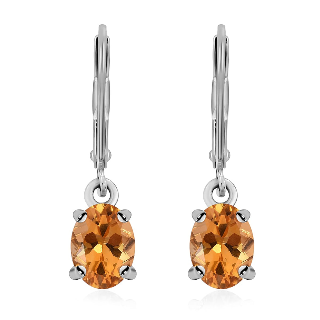 Citrine Drop Earrings (with Lever Back) in Sterling Silver 2.36 Ct.