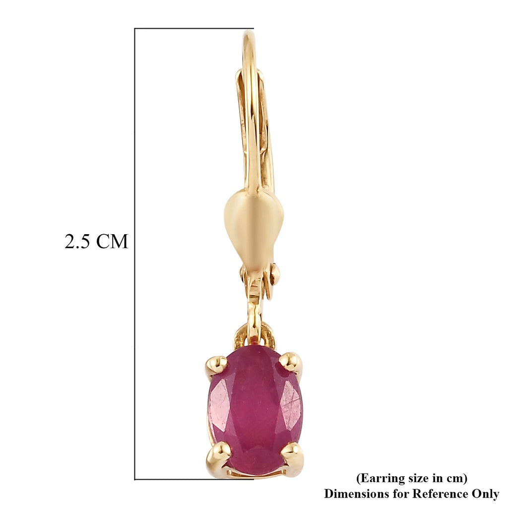 African Ruby (FF) Lever Back Earrings in 18K Vermeil Yellow Gold Plated Sterling Silver 2.00 Ct.