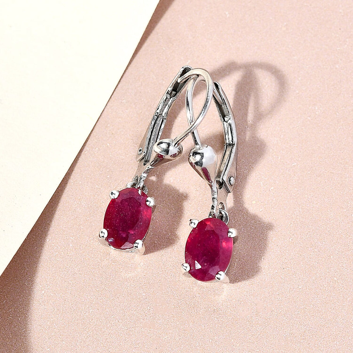 2.25 Ct African Ruby Solitaire Lever Back Earrings in Platinum Plated Sterling Silver 3341878 2