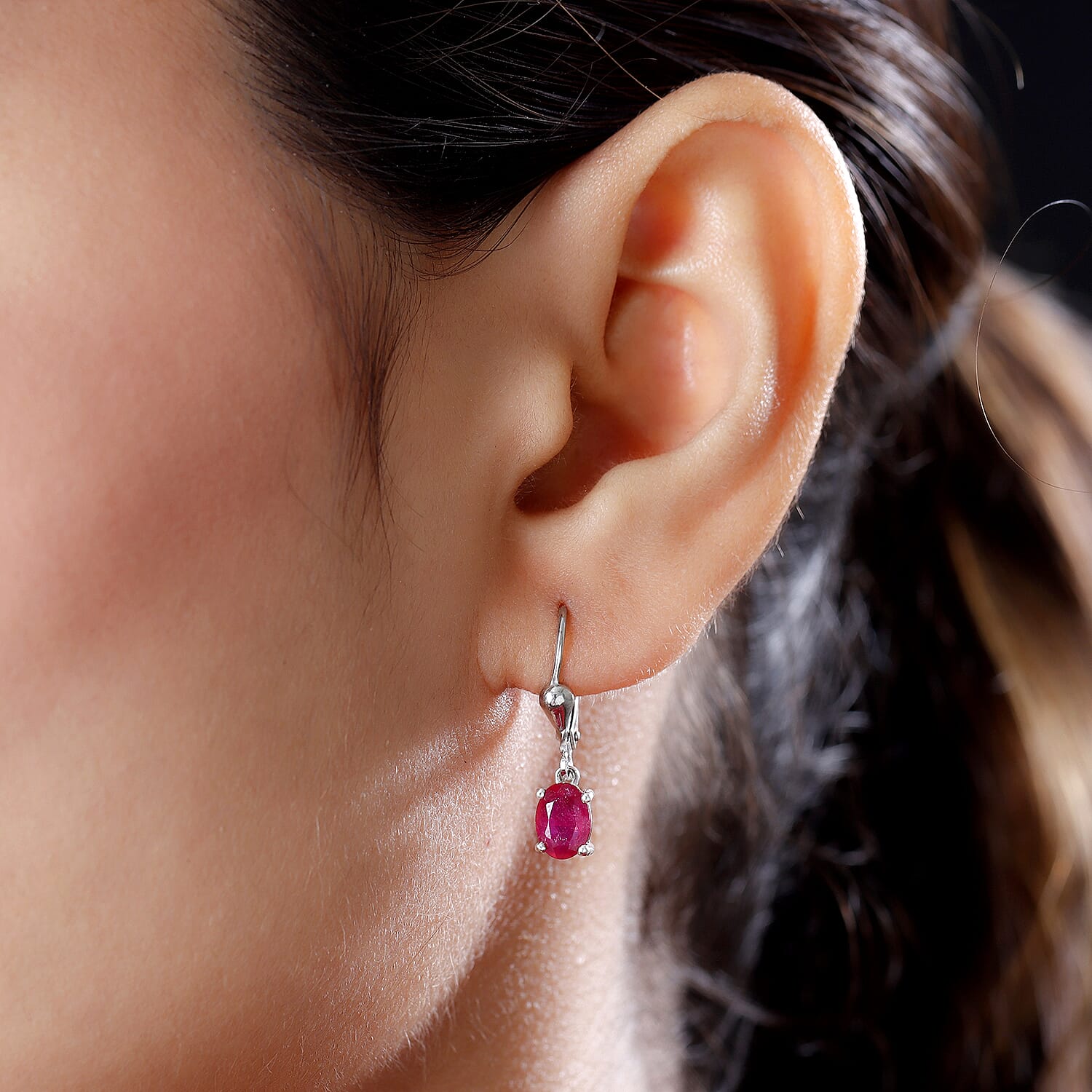 2.25 Ct African Ruby Solitaire Lever Back Earrings in Platinum Plated Sterling Silver 3341878 3