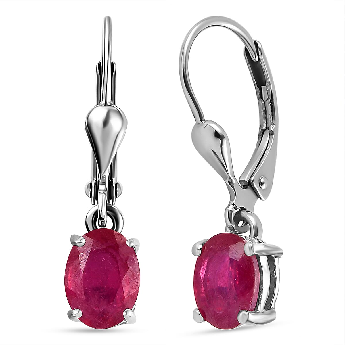 2.25 Ct African Ruby Solitaire Lever Back Earrings in Platinum Plated Sterling Silver 3341878 4