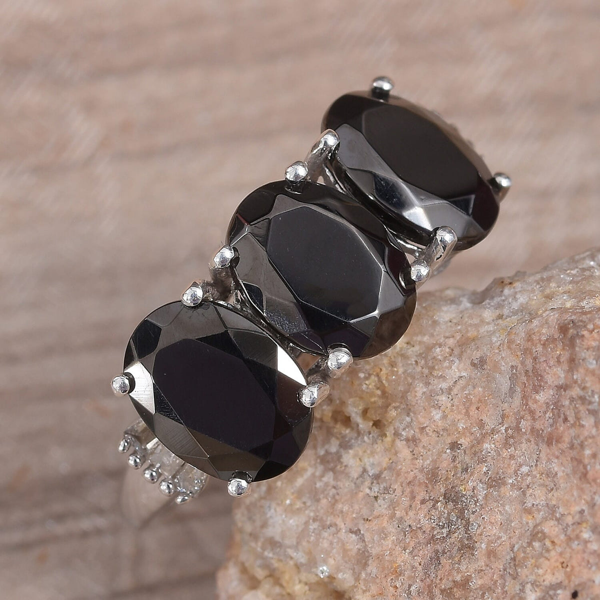 2.25 Ct Elite Shungite and Diamond Trilogy Ring in Platinum Plated Sterling Silver 3524003 2