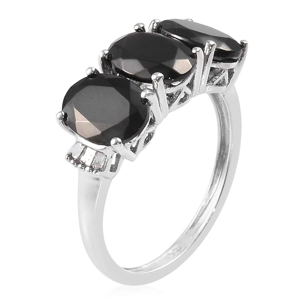 2.25 Ct Elite Shungite and Diamond Trilogy Ring in Platinum Plated Sterling Silver 3524003 4