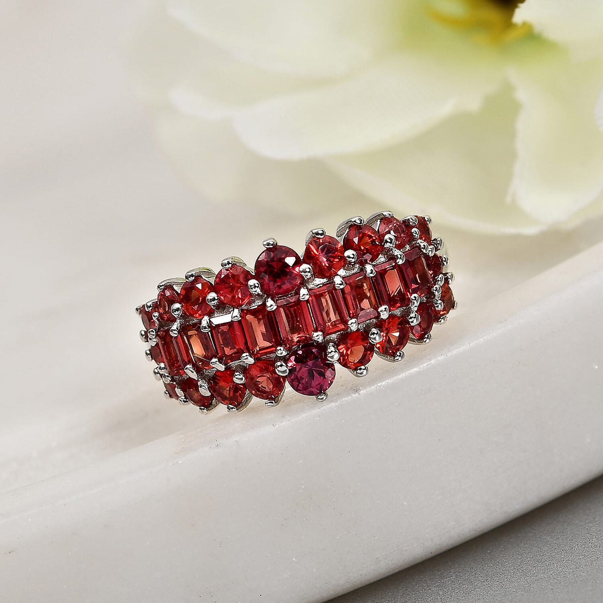 2.31 Ct Red Sapphire Cluster Ring in Platinum Plated Sterling Silver 7593135 2