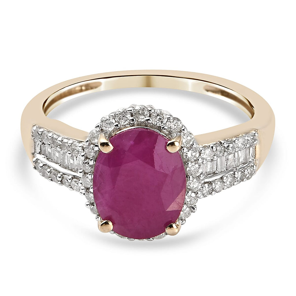 9K Yellow Gold Ruby and Diamond Halo Ring 2.32 Ct.