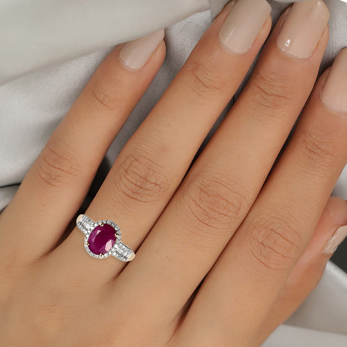 2.32 Ct. AA Ruby and Diamond Halo Ring In 9K Yellow Gold 9030011 3