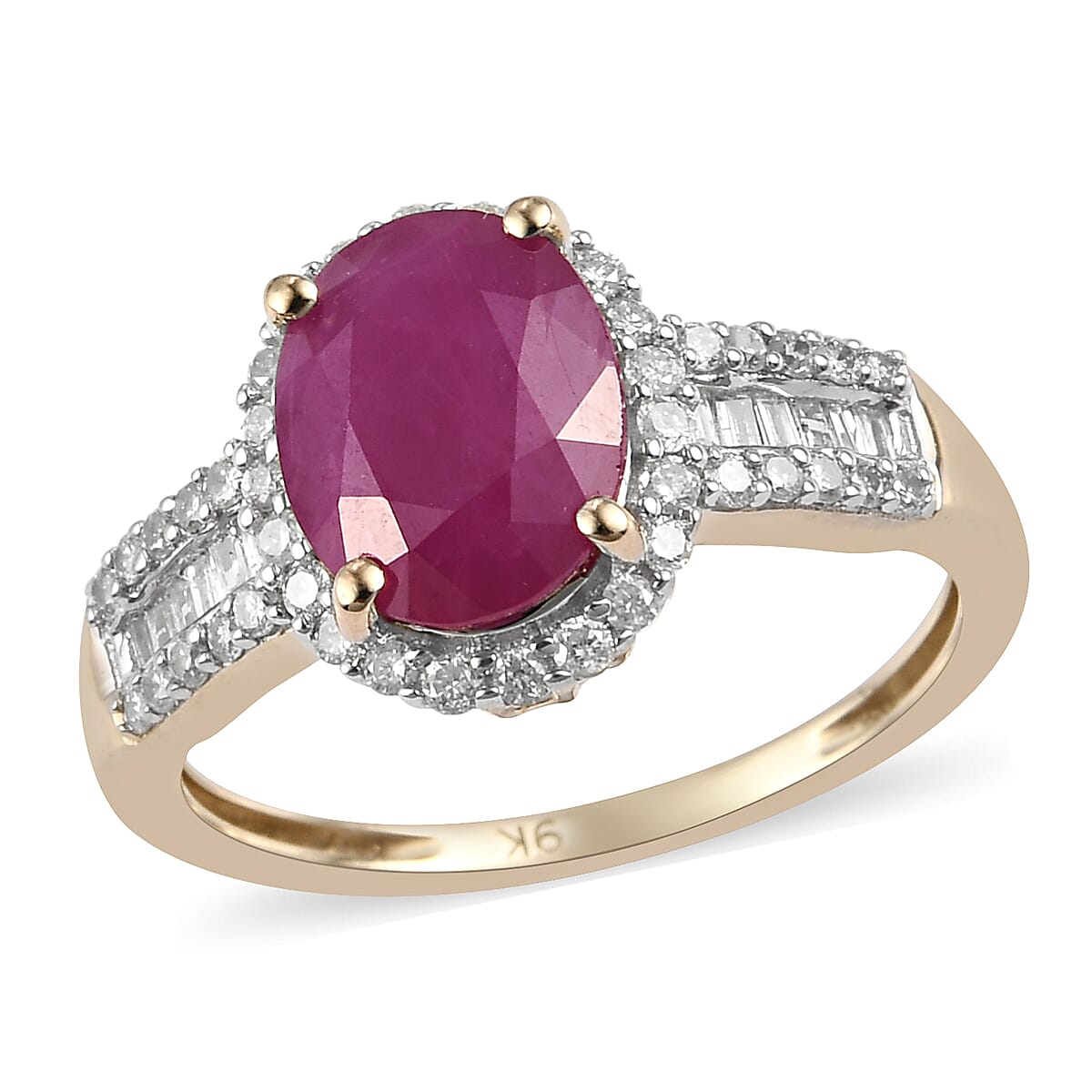 2.32 Ct. AA Ruby and Diamond Halo Ring In 9K Yellow Gold 9030011 4