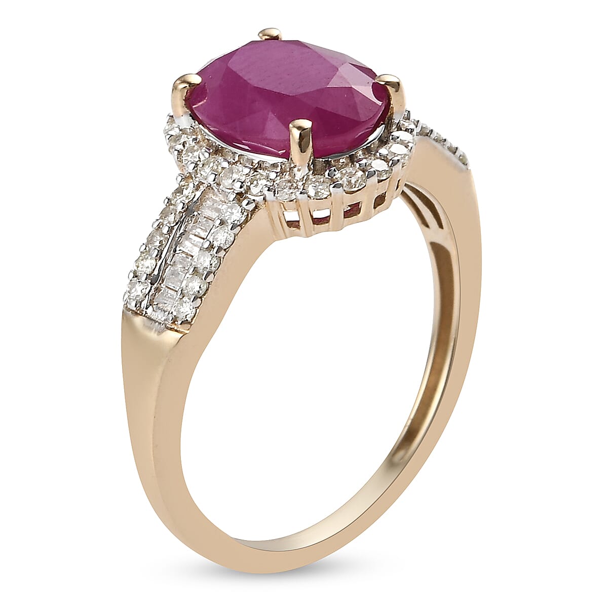 2.32 Ct. AA Ruby and Diamond Halo Ring In 9K Yellow Gold 9030011 5